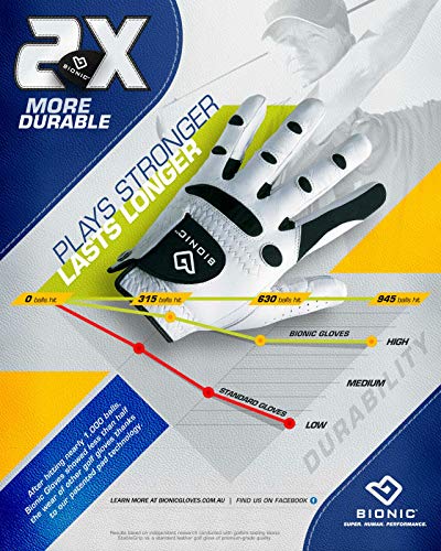 New Improved 2X Long Lasting Bionic StableGrip Men's Black Golf Glove - Patented Stable Grip Genuine Cabretta Leather, Nat...