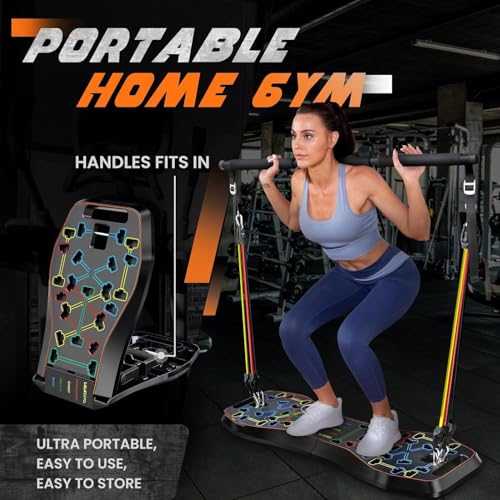 LALAHIGH Push Up Board,36 in 1 Home Gym Equipment with Ab Roller Wheel & Resistance Bands, Portable Foldable Workout Board...