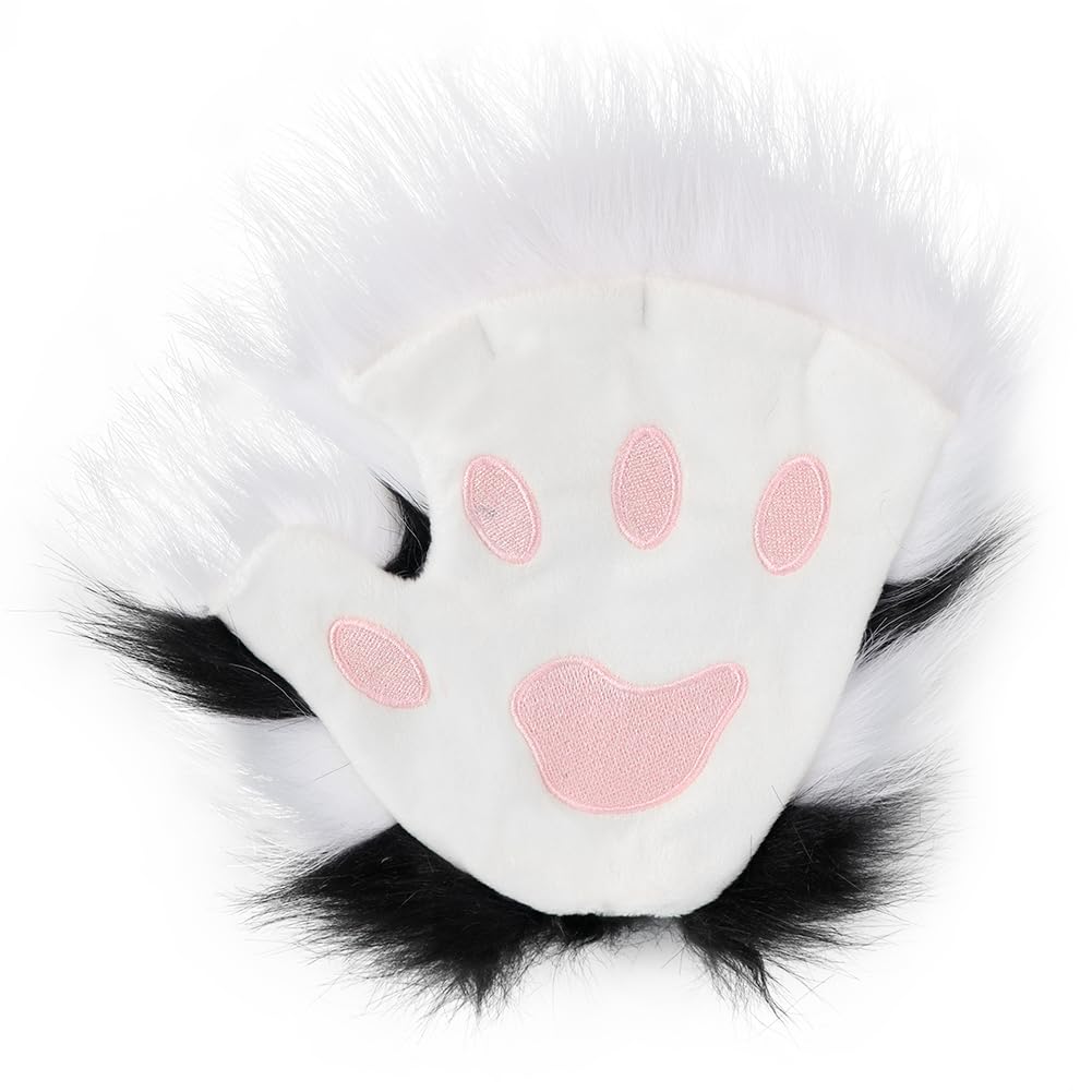 Anbiliwobo Furry Faux Fur Wolf Mitts Bear Paw Fingerless Gloves Fox Anime Cosplay Costume Accessories