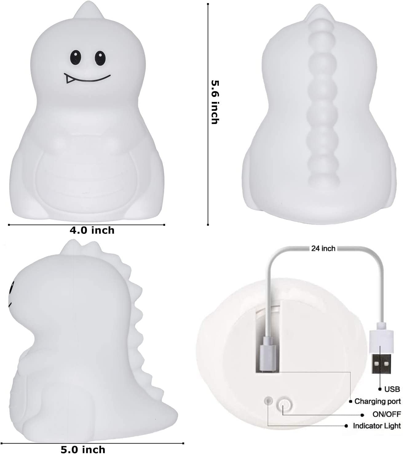 Tekemai Night Light Bedside Lamp, Adjustable Brightness & Color, Remote & Touch Control, Dinosaur Design, White - Model TC582-4