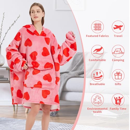 Fiosnow Love Blanket Hoodies for Women and Men Adult Oversize Wearable Blanket Hoodies for Soft and Warm