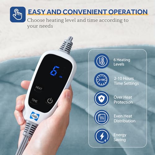 Sealy Heated Throw Wearable Shawl Wrap with Pockets, Reversible Flannel to Sherpa Electric Blanket Hoodie Poncho with 6 He...