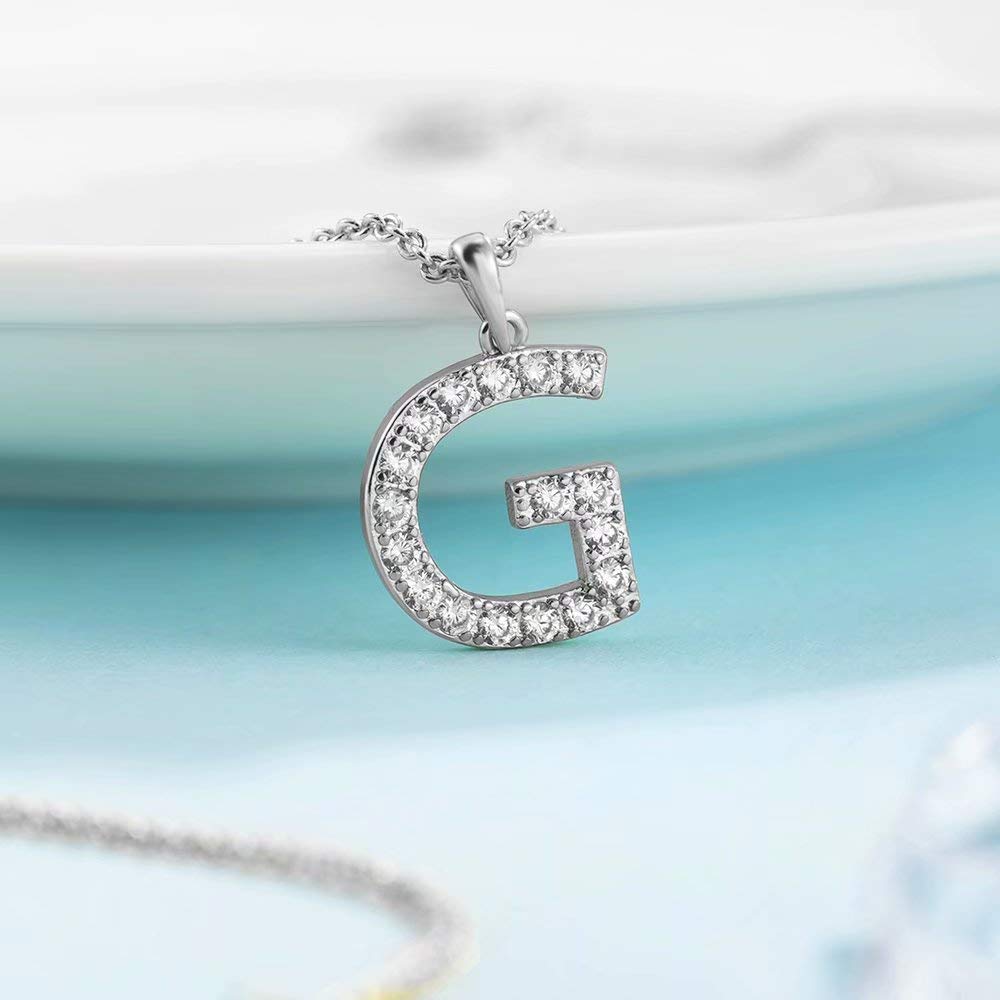 Tarsus G Initial Letter Stainless Steel Silver Alphabet Pendant Necklace Monogram charm cubic zirconia Jewelry Gifts for Women T