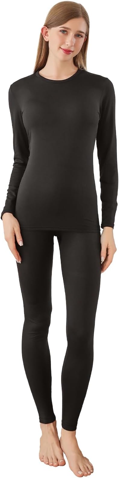 Jumda Thermal Underwear for Women Set, Fleece Lined Base Layer Women Top Bottom, Anti Odor Long Johns & Sleeve Shirt