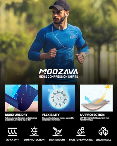 Moozava Mens Compression Shirt Long Sleeve Quick Dry Athletic Workout Gym T-Shirt SPF Running Top Sport Undershirt Base Layer