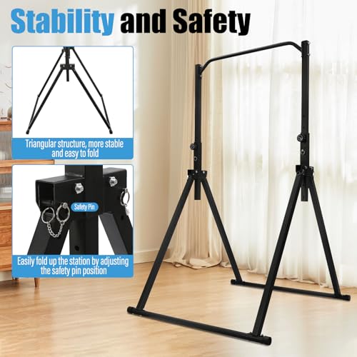 Foldable Pull Up Bar, Power Tower Workout Dip Station Height Adjustable Pull Up Bar for Home, Multifunction Fitness Tower ...