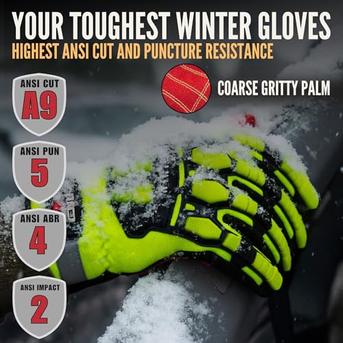 Cestus 5207, ANSI Cut A9 Winter Work Gloves for Men (1,3,10,50 pairs) Insulated Waterproof Impact Gloves for Cold Weather
