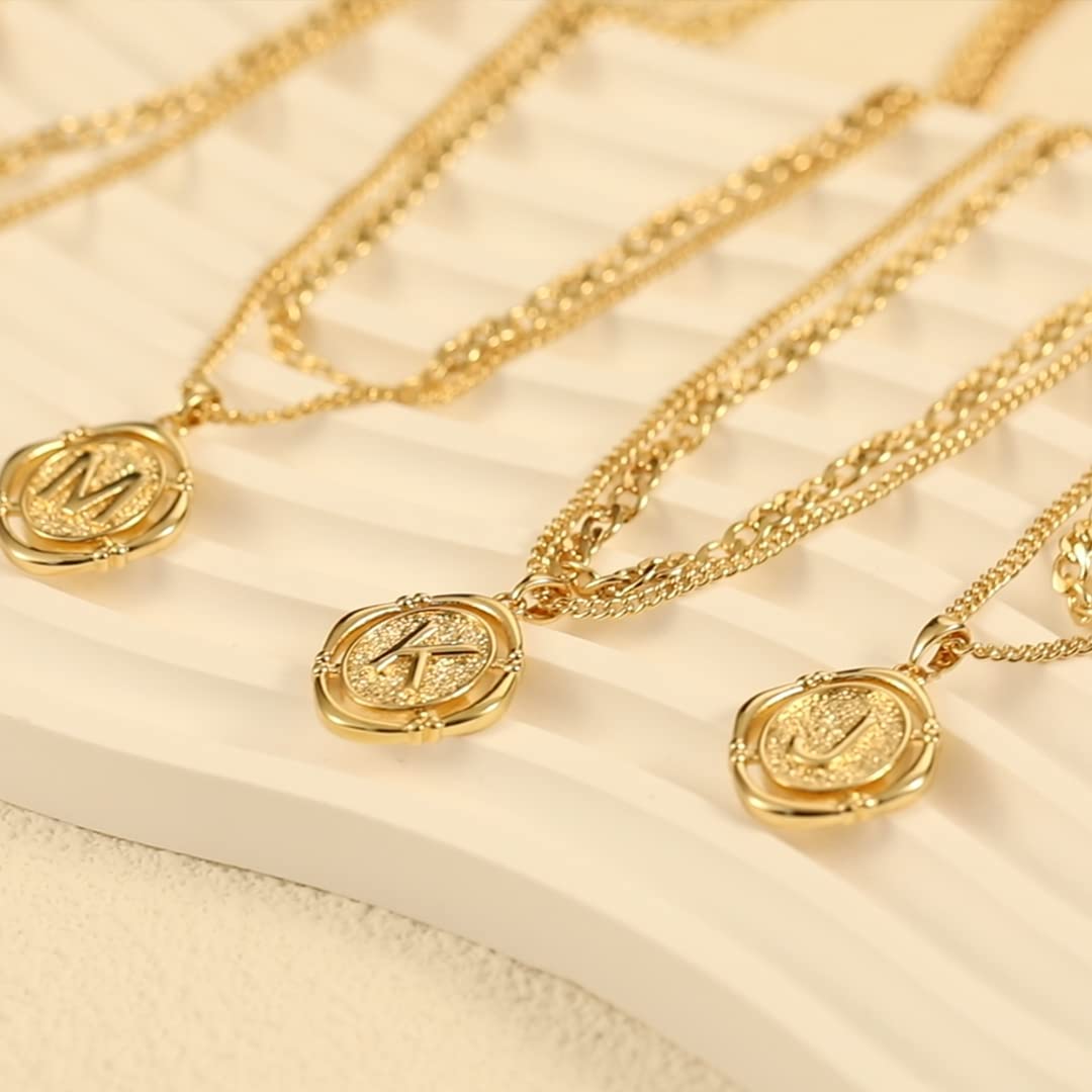 Ascona N Initial Layered Necklaces for Women, Dainty Simple Trendy Gold Plated Multi Layered Layering Letter Alphabet Pendant Ch