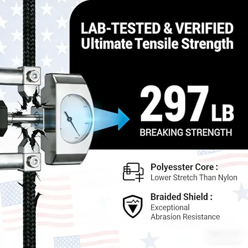 ANMOFLY Black Dacron Polyester Rope 1/8 Inch 100ft,High Density UV Resistant Braided Cord,Professional Grade for Marine,Ca...