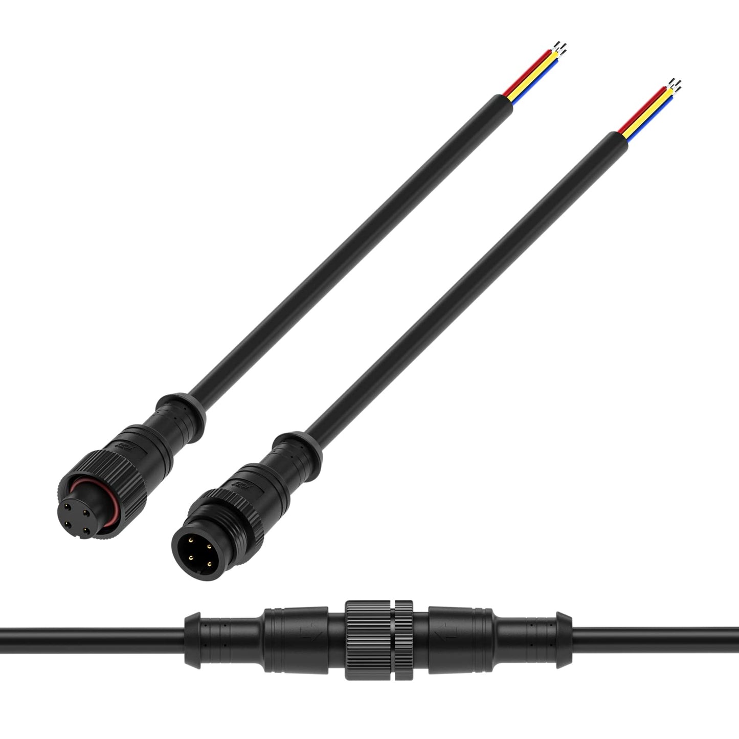 Btf-Lighting 4 Pin Electrical Metal Nut Connector 20Awg Ip67 Male Female Connector 7.87In/20Cm Extension Cable For Car Truck Boat Indoor/Outdoor Led Strip Lights/String 22Mm Metal Nut Big Size