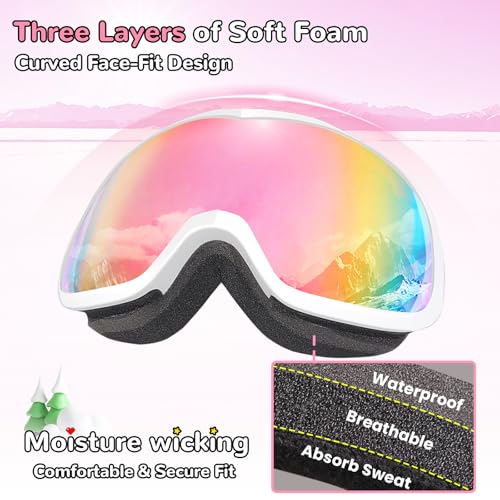 Keary Kids Ski Goggles for 3-14 Snowboard Goggles Kids Toddler Boys Girls Youth Snow Goggles 100% UV Protection Anti-Fog