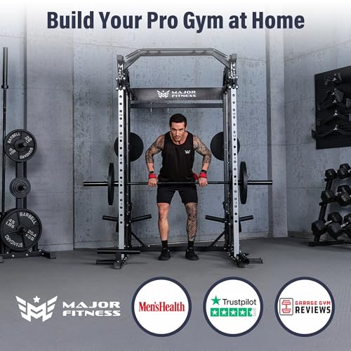 Major Fitness Drone2 Advanced Training Smith Machines– All-in-One Home Gym Squat Rack with Aluminum Pulley Set , Weight Ba...