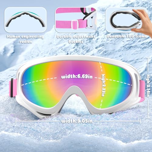 COOLOO 3 Pack Kids Ski Goggles, Anti-fog Snowboard Goggles with UV400 Protection, Snow Goggles for Boys Girls Youth Men Women
