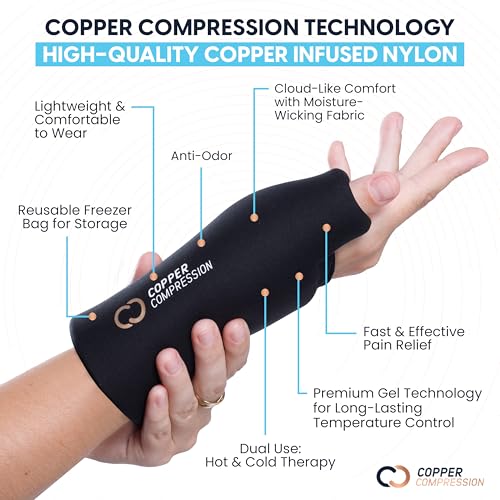 Copper Compression CopperFreeze Wrist Sleeve – Hot & Cold Therapy Support for Pain, Swelling, and Injury Recovery – 360° C...