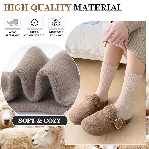 MOGGEI 5 Pairs Womens Merino Wool Socks Hiking Warm Winter Thick Thermal Crew Cozy Cabin Ladies Gift Comfy Boot Work Socks