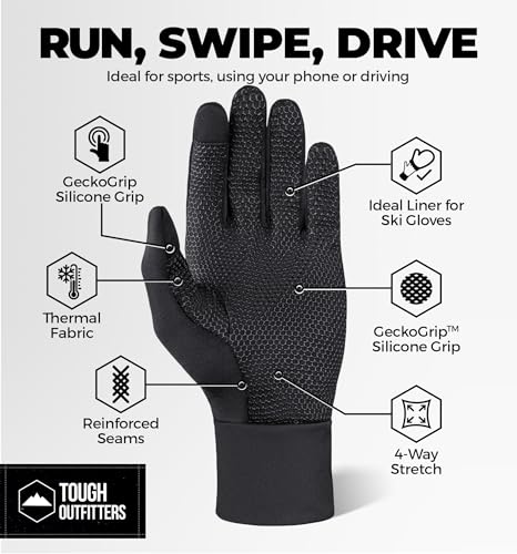 Tough Outdoors Running Gloves for Men & Women - Winter Liners & Touchscreen - Lightweight & Hiking Gloves