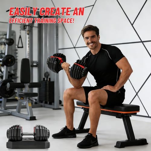 Adjustable Dumbbell 52.5LB, 2-in-1 Weight with Anti-Slip Handle, Fast Weight Adjustment for Home Gym, Strength Training fo...