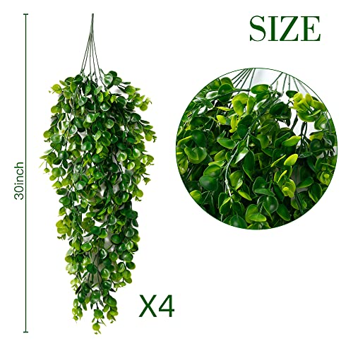 Sggvecsy 4 Pack Artificial Hanging Plants Fake Hanging Plant Faux Hanging Eucalyptus Plants UV Resistant Plastic Plants fo...