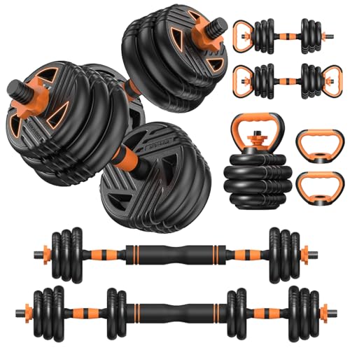 33/44/66/88lbs Adjustable Dumbbell Set with Connector, 5 in 1 Weight Dumbbell Set Used as Barbell, Kettlebells, Push up St...