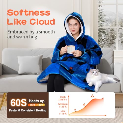 Junbig Wearable Heated Blanket Hoodie, USB Heated 3 Heating Levels and Overheat Protection Flannel and Sherpa Soft Heated ...