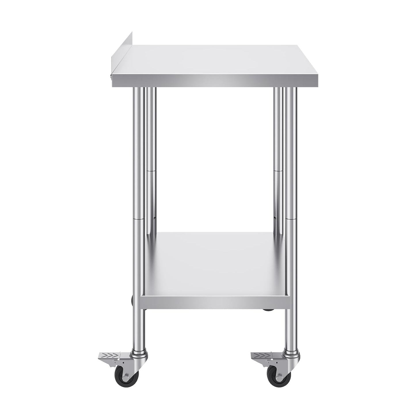 VEVOR Stainless Steel Prep Table, 30 x 24 x 35 Inch, 440lbs Load Capacity Heavy Duty Metal Worktable with Backsplash Adjustable Undershelf & 4 Casters, Commercial Workstation for Kitchen Restaurant
