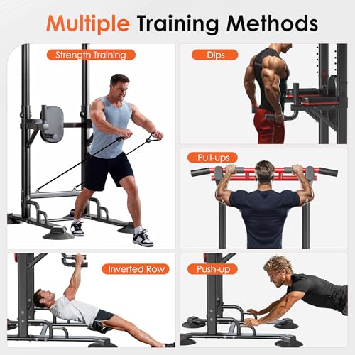 SogesPower Pull Up Bar Station Power Tower,12-Level Adjustable Multi-Function Pull Up Dip Station for Home Gym, Pull Up Ba...