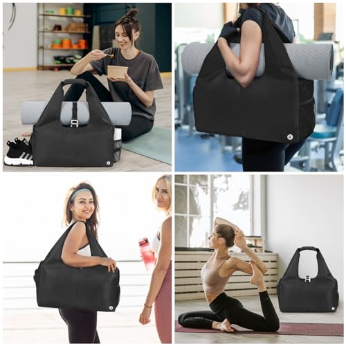 sportsnew Yoga Gym Bags for Women with Shoes Compartment & Wet Dry Storage Pockets & Adjustable Yoga Mat Holder, Patent Pe...