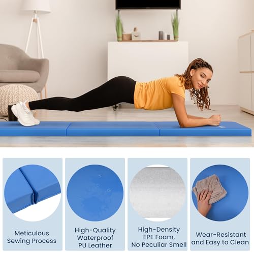 Fitvids Folding Exercise Gymnastics Mat for Tumbling, 2'x6'x2" Gym Workout Mat with Carrying Handles High-Density Anti-Tea...
