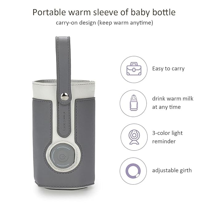 GOTOTOP Bottle Warmer Bag Portable Baby Bottle Warmer Leather Three Gears Adjustable Heated Bottle Bag Car Portable Thermostat Heating Cup Cover (a)