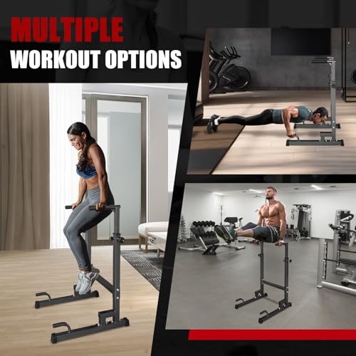 Portable Pull Up Dip Bar, Sturdy Dip Station with Adjustable Height, Multi-Function Parallel Bars for Home Gym Strength Tr...