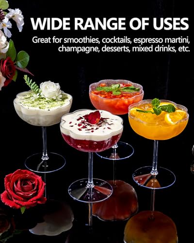 Ciaell 12PCS Plastic Martini Glasses - 10 Oz Elegant Disposable Cocktail Glasses for Champagne Wine Wedding Party Annivers...