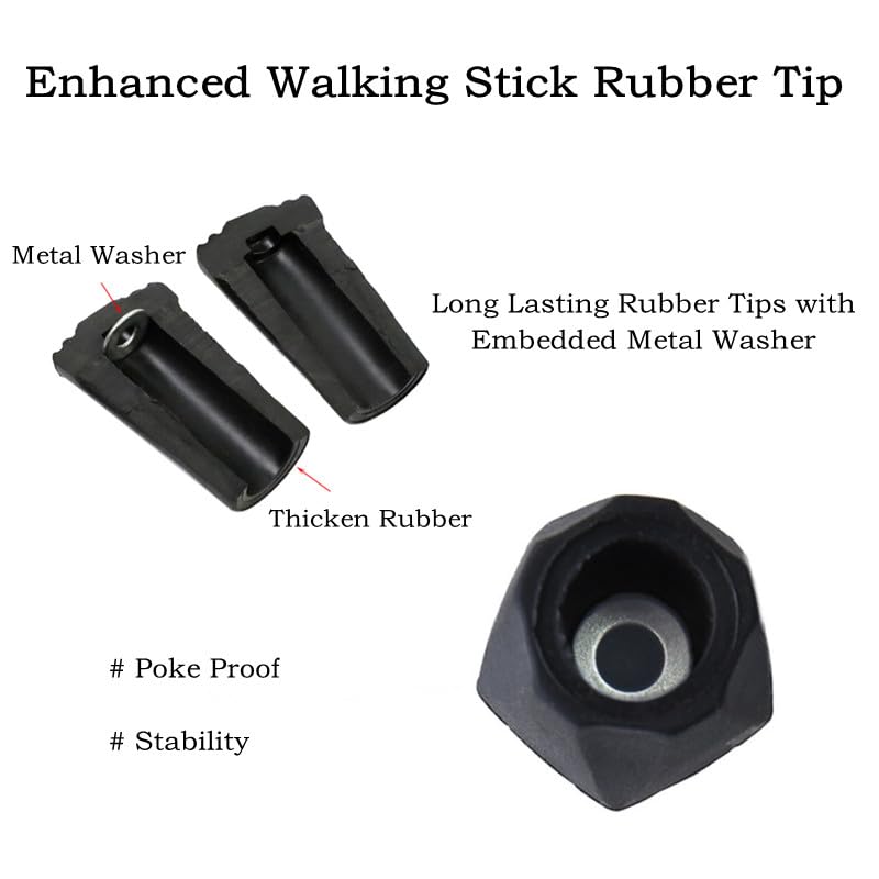 6pcs Walking Stick Tips, Replacement Rubber Tips for Walking Sticks, Trekking Pole Tips Baskets Hiking Pole Tips Feet Shoc...