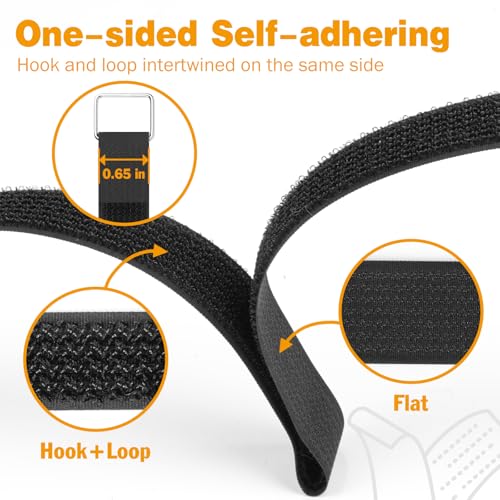 0.65" x82ft Hook and Loop Straps with 40 Metal Buckles, Adjustable Fastening Cinch Straps, Cut to Length Cable Straps, Reu...