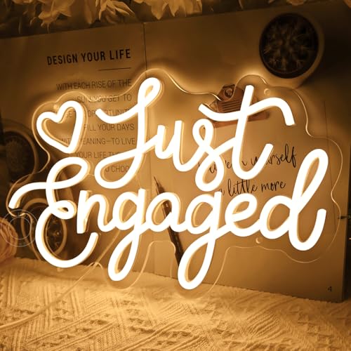 SYLHOME Just Engaged Led Neon Light Sign Heart Wall Decor Sign Wedding Proposal Married Party Bridal Shower Engagement Bac...