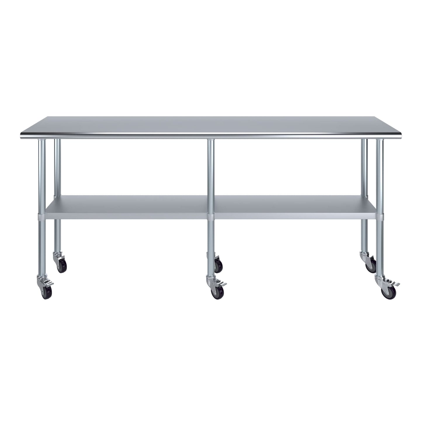 AmGood 18 in. x 84 in. Stainless Steel Work Table with Wheels | Metal Kitchen Food Prep Table | NSF