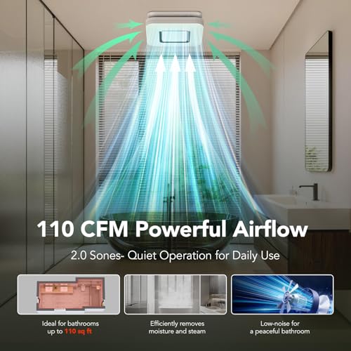 OREiN Matter Smart Bathroom Fan with Light, 110 CFM Exhaust Fan, AI Lighting Creator with 24-Zone DIY Color+ 65 Dynamic Ef...