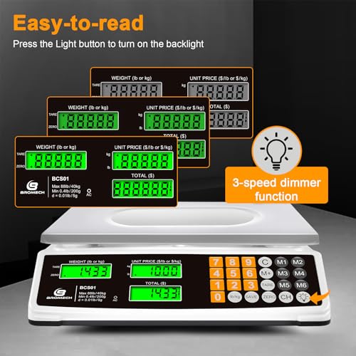 BROMECH Price Computing Scale 88lb/40kg Commercial Food Scale for Produce Meat Weighing, LCD Display and Green Bright Back...