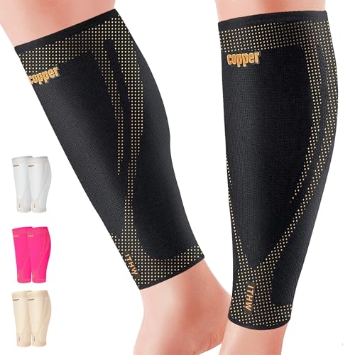 Copper Calf Compression Sleeves for Men & Women - High Stretch Graduated Compression with Anti-Slip Grip | Breathable & Sm...