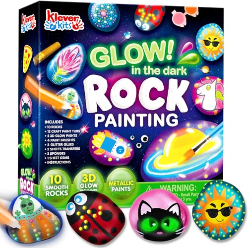 Rock Painting Kit- Glow in The Dark Rock Kit, Arts and Crafts for Kids Ages 6-12, Art Supplies Toy , Kids Craft Paint Kit...
