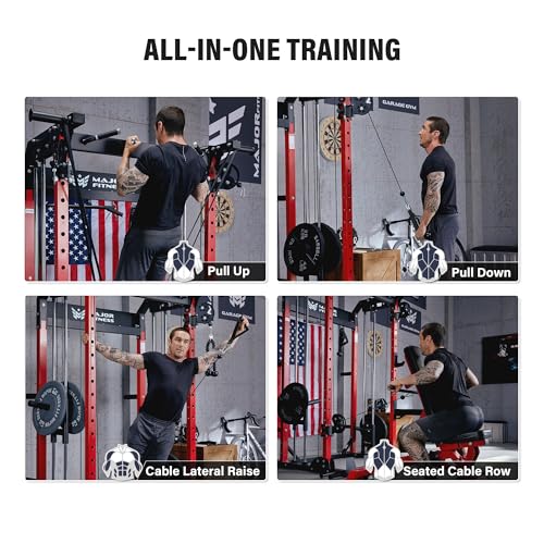 MAJOR FITNESS F22 Power Rack, 1600lbs All-in-One Squat Rack with Dual Pulley System, Heavy-Duty Steel Frame, Attachments &...