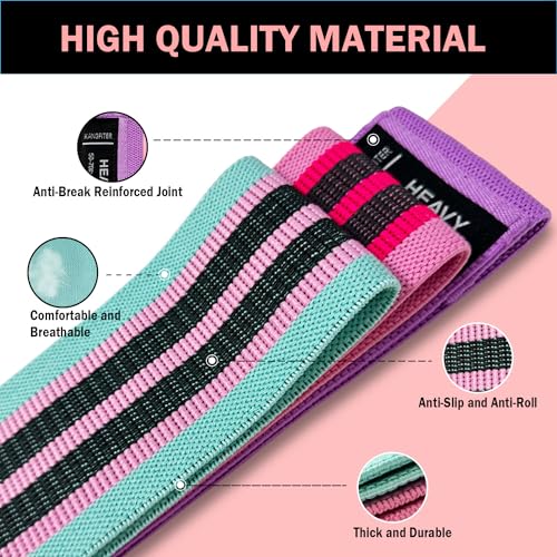 KANGFITER Non-Slip Fabric Resistance Bands for Working Out, Loop Exercise Bands for Booty Leg, Butt, Glute, Stretch Workou...