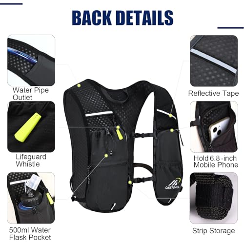 ONETOALL Running Vest for Women & Men, 6L Hydration Backpack with 2L Water Bladder, Lightweight Water Backpack for Trail R...