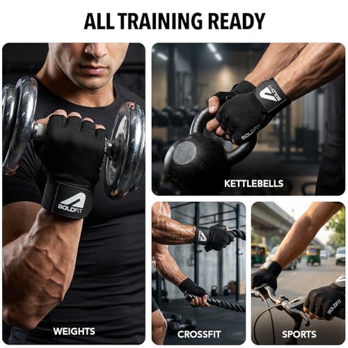 Boldfit Gym Gloves for Men & Women with Wrist Support Accessories for Weightlifting, Training, Exercise, Cycling Gloves, B...