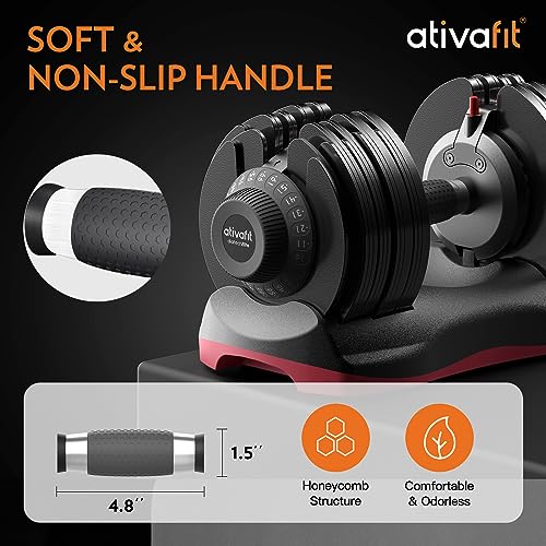 ATIVAFIT Adjustable Dumbbell Pair 12-in-1 Quick Dial Safety Lock Anti-Slip Grip Space-Saving Home Gym