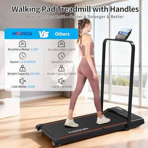 MODIDA 3-in-1 Treadmill for Home, Portable Walking Pad with Hand & Running Machine with Remote Control & LED Display, Comp...