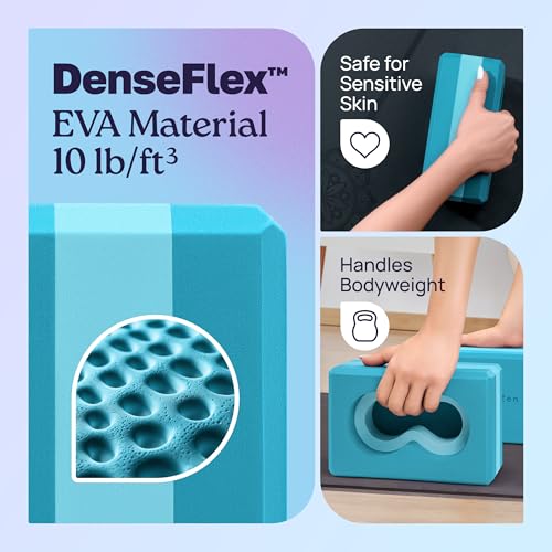 Deep-Zen® Yoga Blocks Wrist Support; Yoga Blocks 2 Pack with Knee Pads and Strap to Put Less Weight on Wrists; Durable, Ve...