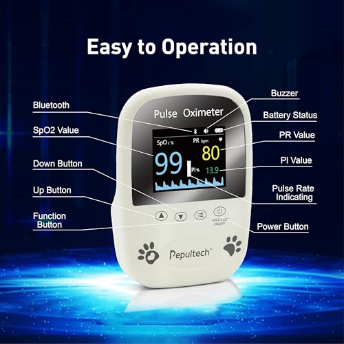 Pepultech Veterinary Pulse Oximeter for Dogs Cats,Bluetooth Pet Heart Rate Monitor, Veterinarian Blood Oxygen Saturation a...