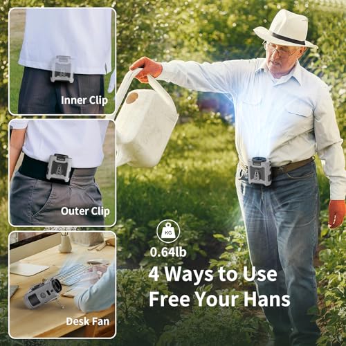 Socool 10000mAh Portable Waist Fan Clip on Wearable Belt Personal Fan Rechargeable Battery operated With 5 Speeds & Flashl...