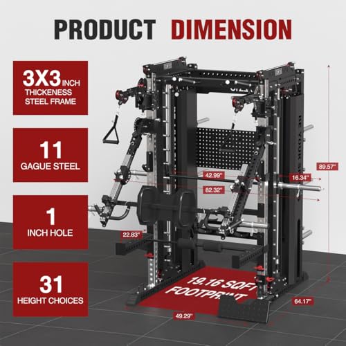Commercial Smithe Machine with Weight Stack, All-in-One Power Cage Squat Rack Home Gym System with Leg Press Attachment & ...