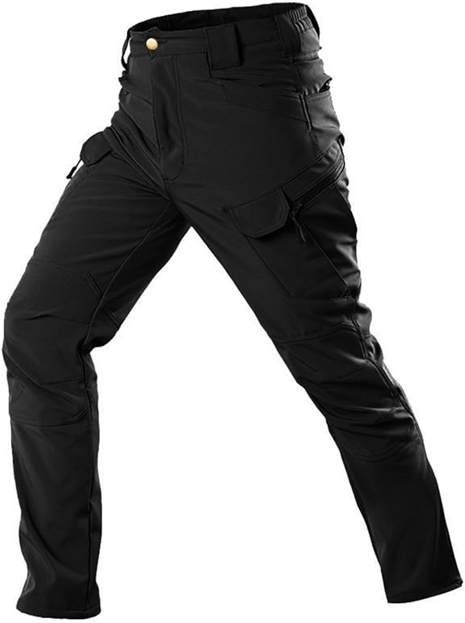 Mens Winter Waterproof Hiking Pants Fleece Lined Warm Cargo Pants Casual Stretch Outdoor Work Trousers with Zipper Pockets
